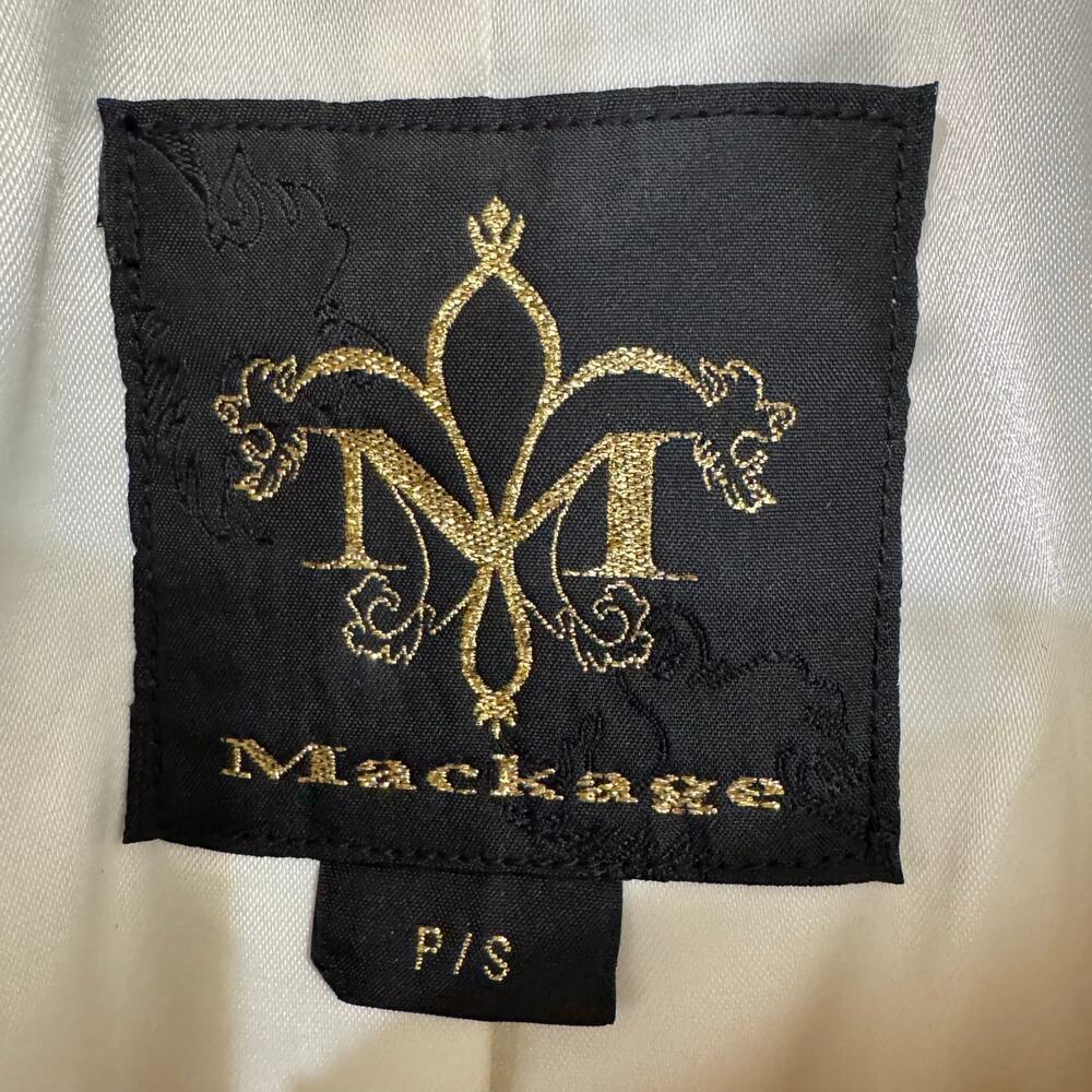 Mackage Petite Ivory Herringbone Wool Blend Coat Leather Trim - Picture 4 of 14